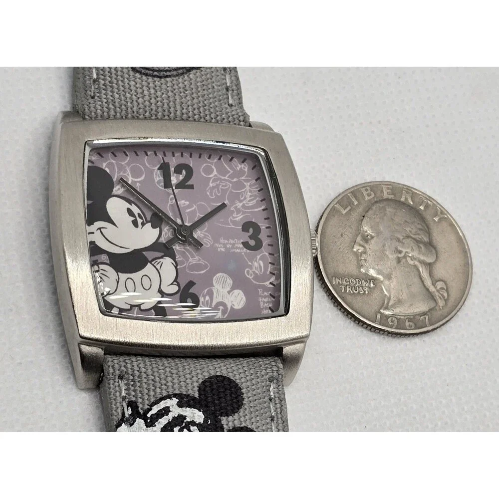 Unisex Disney Parks Mickey Mouse Limited Edition Gray Fabric Band Watch 04
